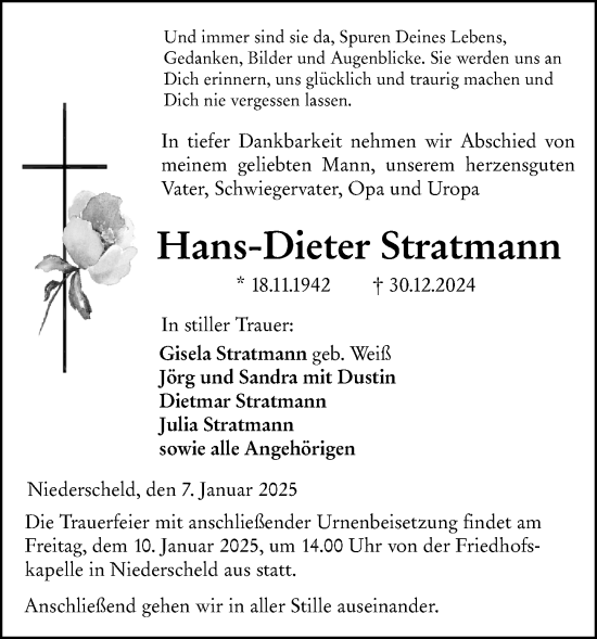 Traueranzeige von Hans-Dieter Stratmann von Dill Block