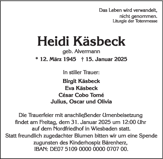 Traueranzeige von Heidi Käsbeck von Wiesbadener Kurier