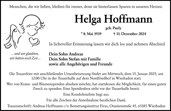 Traueranzeige von Helga Hoffmann von Wiesbadener Kurier