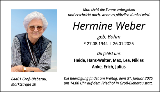 Traueranzeige von Hermine Weber von Darmstädter Echo