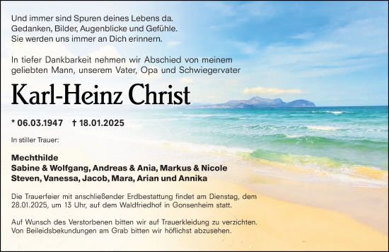 Traueranzeige von Karl-Heinz Christ von Allgemeine Zeitung Mainz