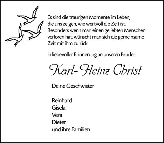 Traueranzeige von Karl-Heinz Christ von Allgemeine Zeitung Mainz