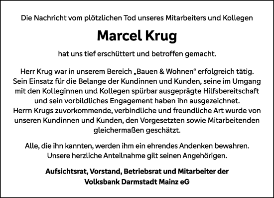 Traueranzeige von Marcel Krug von Hochheimer Zeitung