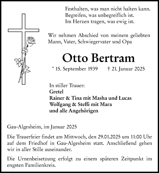 Traueranzeige von Otto Bertram von Allgemeine Zeitung Rheinhessen-Nahe