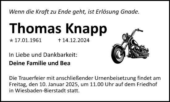 Traueranzeige von Thomas Knapp von Wiesbadener Kurier