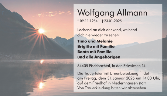 Traueranzeige von Wolfgang Allmann von Darmstädter Echo