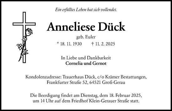 Traueranzeige von Anneliese Dück von Groß-Gerauer Echo