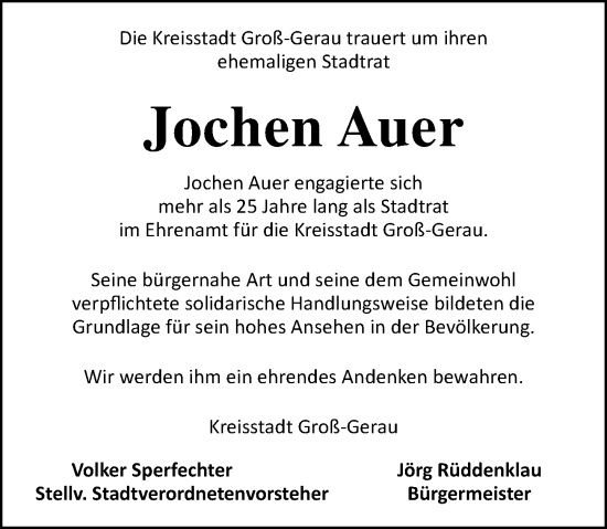 Traueranzeige von Jochen Auer von Groß-Gerauer Echo