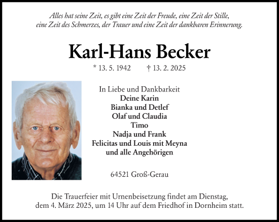 Traueranzeige von Karl-Hans Becker von Groß-Gerauer Echo