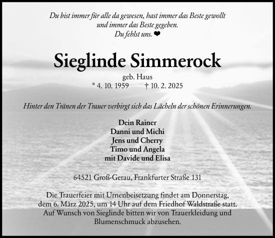 Traueranzeige von Sieglinde Simmerock von Groß-Gerauer Echo